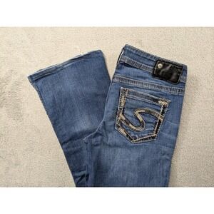 Silver Jeans Co Aiko Mid Bootcut Jeans Womens 26 Distressed Medium Wash